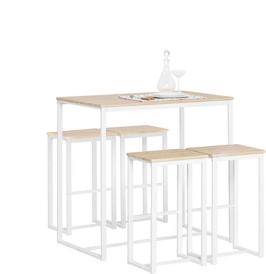 SoBuy 5 delig bartafel met stoelen eettafel statafel bistrotafel met 4 barkrukken Tuinset Wit&Naturel OGT15-WN
