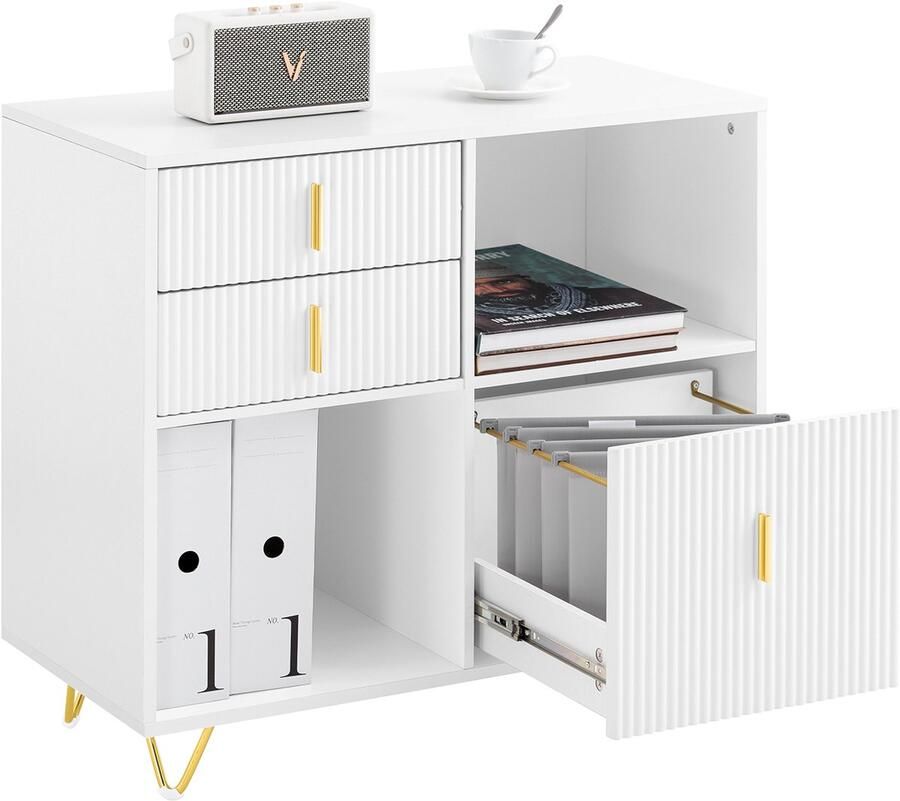 SoBuy ASK11-W Bijzettafel Witte Opbergkast met 3 Laden & Vakken