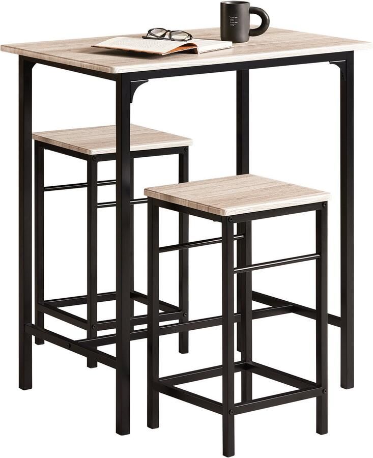 SoBuy Bartafel met 2 krukken stoelen Tuinset Eettafel 3 delige set voor keuken eetkamer bistro Naturel OGT10-N