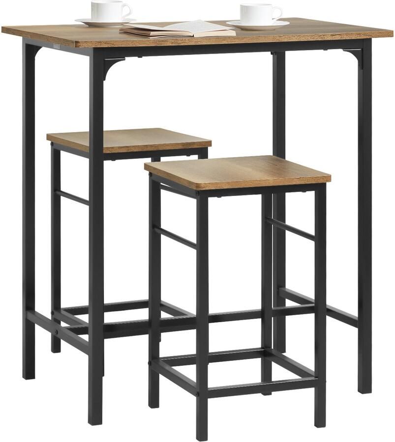 SoBuy Bartafel met 2 krukken stoelen Tuinset Eettafel 3 delige set voor keuken eetkamer bistro Bruin OGT10-PF
