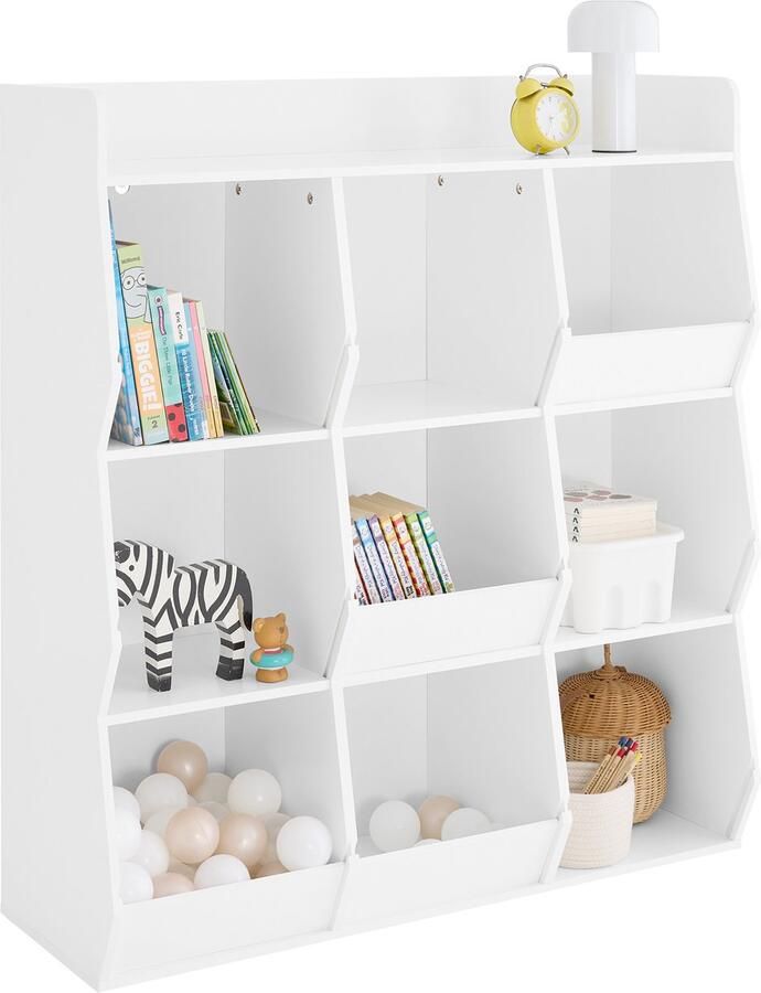 SoBuy Boekenkast voor kinderen speelgoed kinderen met 9 vakken meubels opslag speelgoed rek boekenkast tijdschriftenrek wit 95 x 34 x 105 cm KMB120-W
