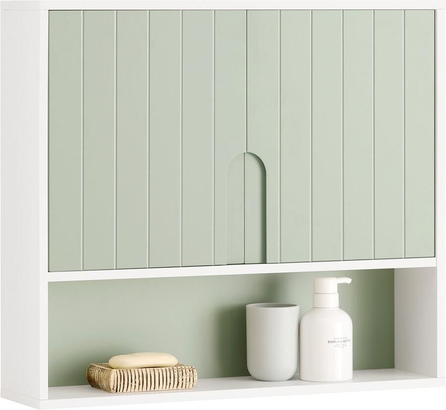 SoBuy BZR140-GR Badkamer Hoge Kast Hangkast Badkamer Wandkast Wandplank Spiegelkast met 2 Planken