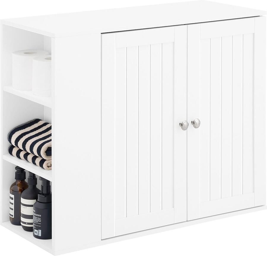 SoBuy BZR188-W Wandkast Badkamer Witte Muurkast met Planken & Lade
