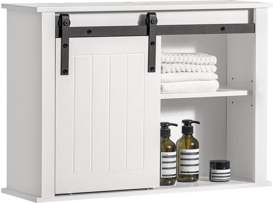 SoBuy BZR71-W Badkamer Wandkast Witte Hangkast met Schuifdeur & Plank