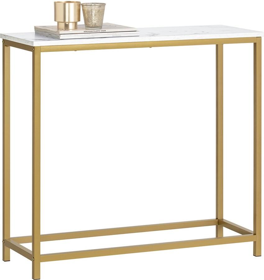 SoBuy Console Tafel met Gouden Metalen Frame Sidetable Haltafel 80x75x30cm FSB29-G