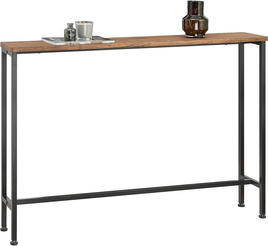 SoBuy Consoletafel Bijzettafel Haltafel – Natuur Zwart 120x20x80cm FSB19-XL-N – Smal Design Ruimtebesparend Hout Metaal