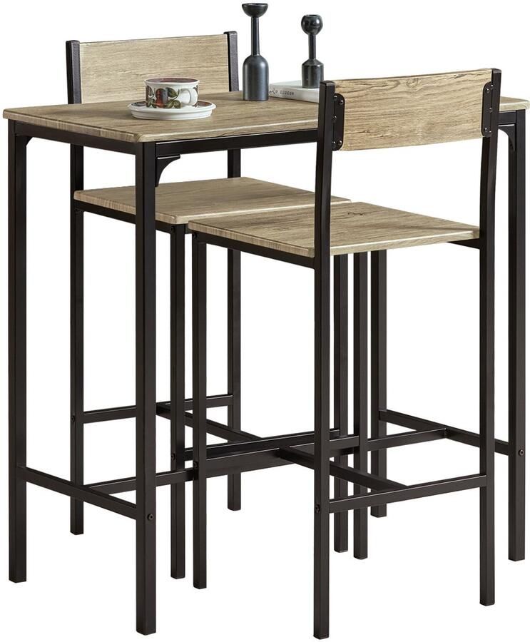 SoBuy Eettafel 3 Delige set Bartafel met 2 stoelen krukken Tuinset voor keuken eetkamer bistro Naturel OGT03-N