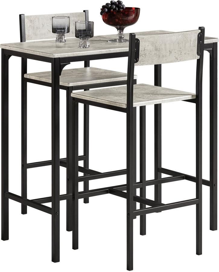 SoBuy Eettafel 3 Delige set Bartafel met 2 stoelen krukken Tuinset voor keuken eetkamer bistro Grijs OGT03-HG