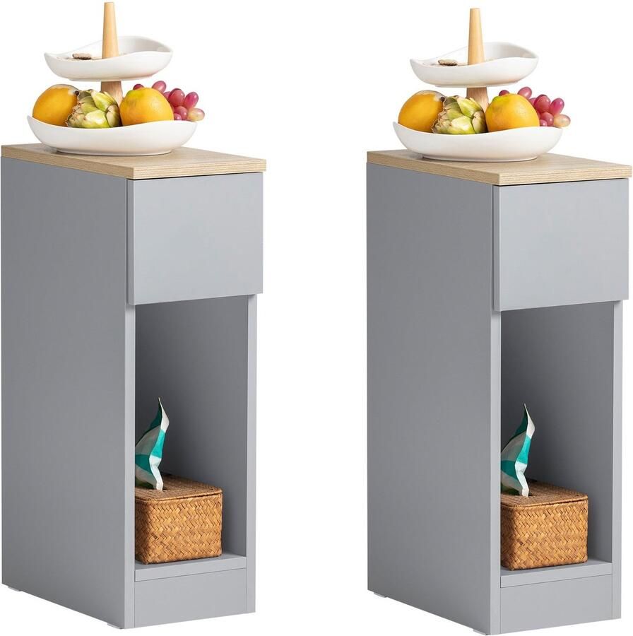 SoBuy FBT111-HGx2 Nachtkastje (Set van 2) Bijzettafels met Lade 20x35x60cm Grijs