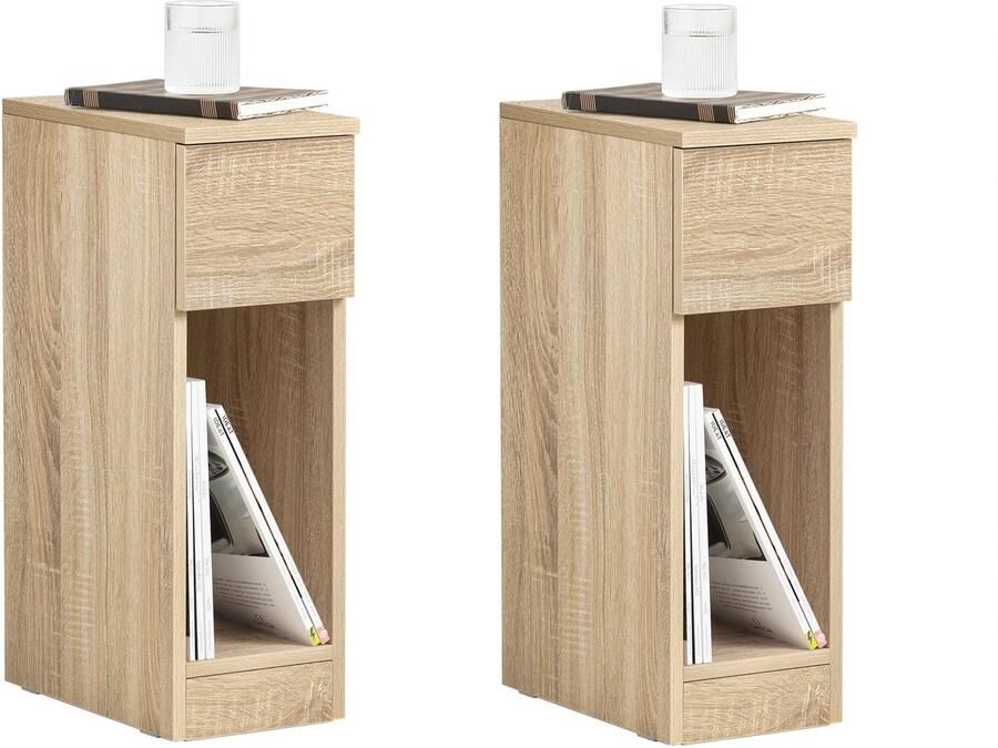SoBuy FBT111-Nx2 Nachtkastje (Set van 2) Bijzettafels met Lade 20x35x60cm Naturel