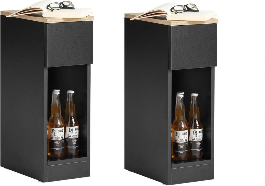 SoBuy Nachtkastje Set van 2 – Smalle Bijzettafels met Lade – Zwart 20x35x60cm FBT111-SCHx2 – voor Slaapkamer of Woonkamer