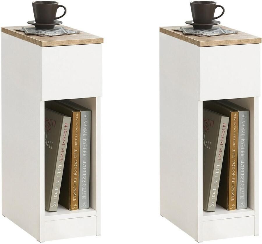 SoBuy FBT111-WNx2 Nachtkastje (Set van 2) Bijzettafels met Lade 20x35x60cm Wit