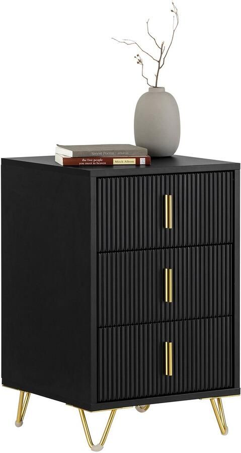 SoBuy FBT115-L-SCH Nachtkastje Bijzettafel met 3 lades 40x40x63cm Zwart Salontafel Modern