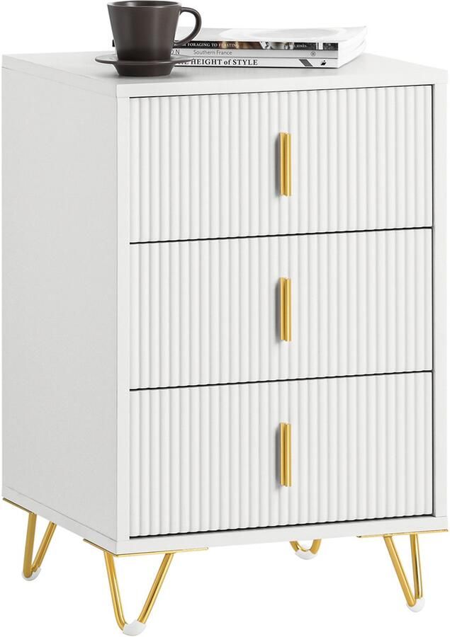 SoBuy FBT115-L-W Nachtkastje met 3 Lades – Moderne Bijzettafel – Ladekast – Wit 40x40x63cm – voor slaapkamer woonkamer of kantoor