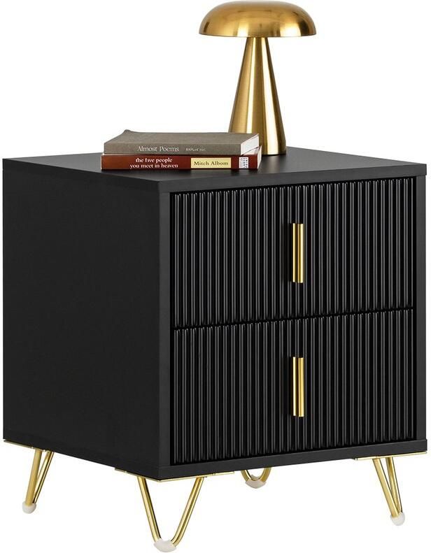 SoBuy Nachtkastje met 2 Schuifladen – Zwart 40x40x47cm FBT115-SCH – Bijzettafel Sofa Bijzettafel Salontafel