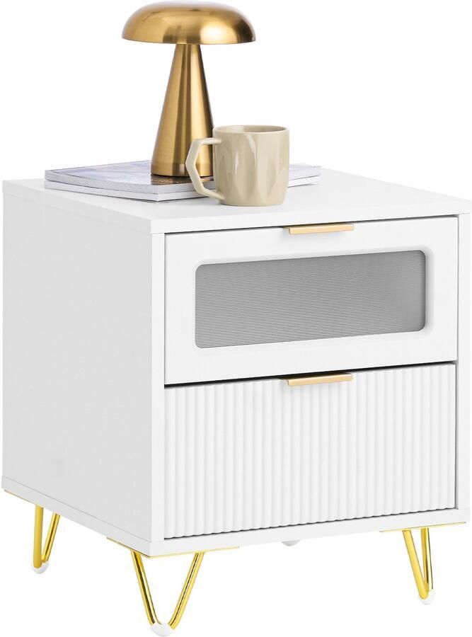 SoBuy FBT123-W Nachtkastje Wit Houtcomposiet met 2 Laden