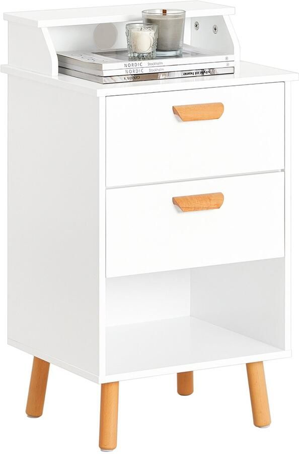 SoBuy FBT125-W Nachtkastje Houtcomposiet met 2 Laden & Compartimenten