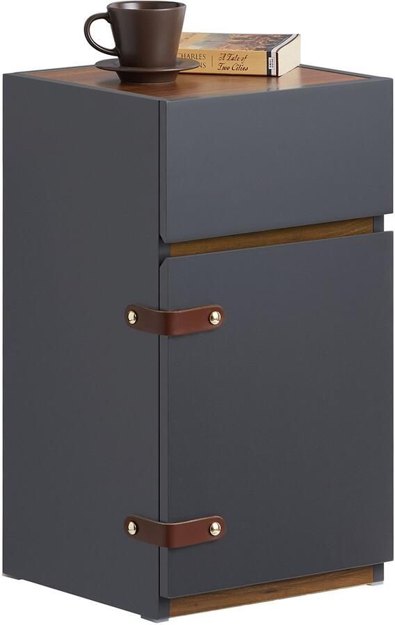 SoBuy FBT146-DG Nachtkastje Donkergrijs Houtcomposiet met Lade & Deur