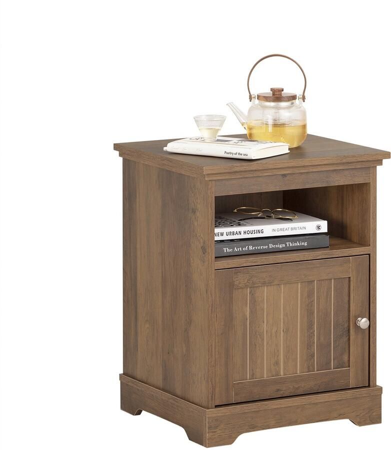 SoBuy FBT151-BR Nachtkast Bruin Houten Design met Deur