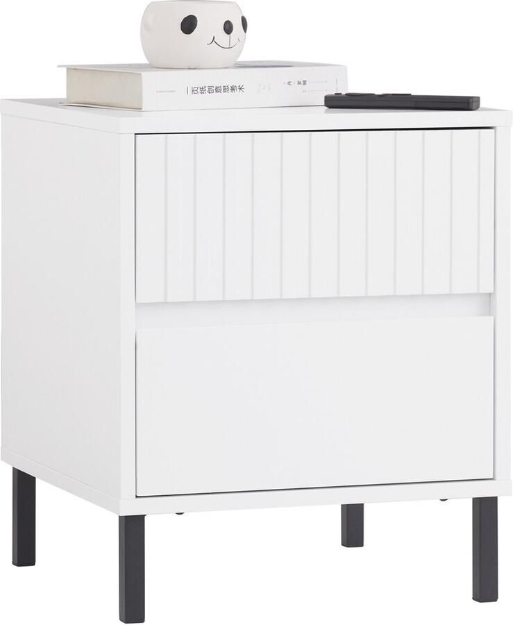 SoBuy FBT157-W Nachtkastje Wit Met 2 Laden & Houtcomposiet