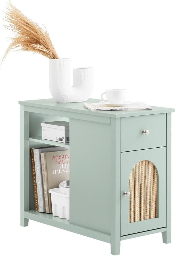 SoBuy FBT159-GR Nachtkast Groen met Lade Deur & Open Vakken