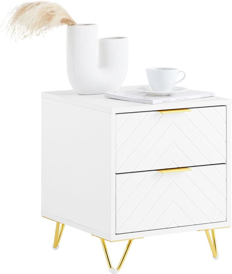 SoBuy FBT160-W Nachtkastje Wit Houtcomposiet met 2 Laden