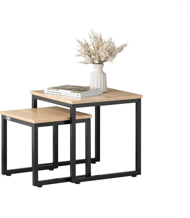 SoBuy FBT42-N Bijzettafel Set van 2 Houtlook & Houtcomposiet