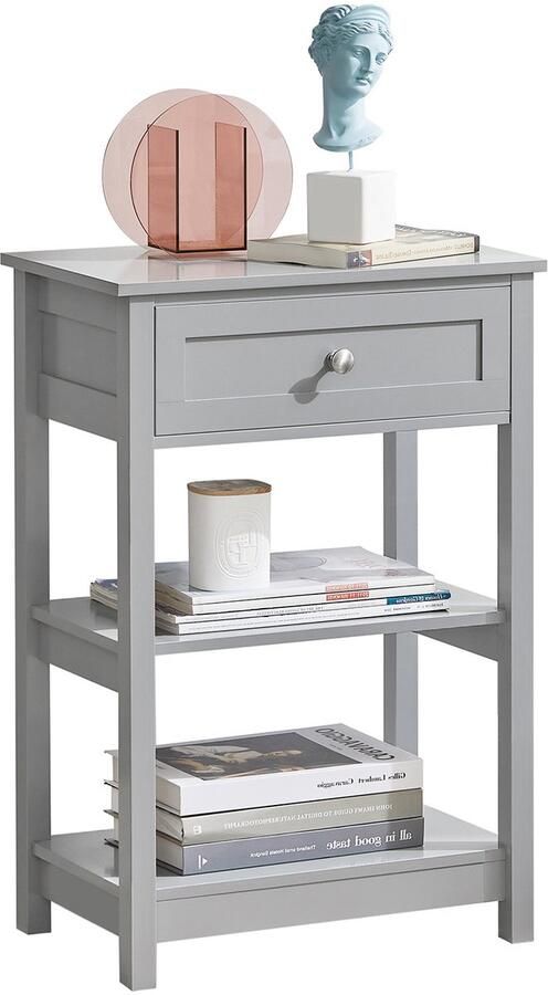 SoBuy FBT46-HG Nachtkastje Grijs Houtcomposiet met Lade & Planken