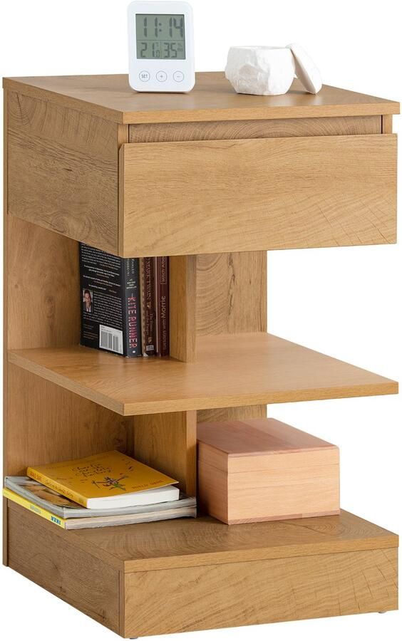 SoBuy FBT49-N Bijzettafel Nachtkastje met 1 lade & 3 Legplanken Design Salontafel 39x65x39cm Houtbruin