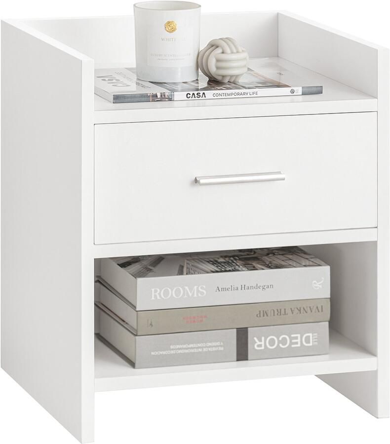 SoBuy FBT66-W Nachtkastje Bijzettafel Veelzijdig Salontafel Bijzettafelmet 1 lade en 2 planken wit
