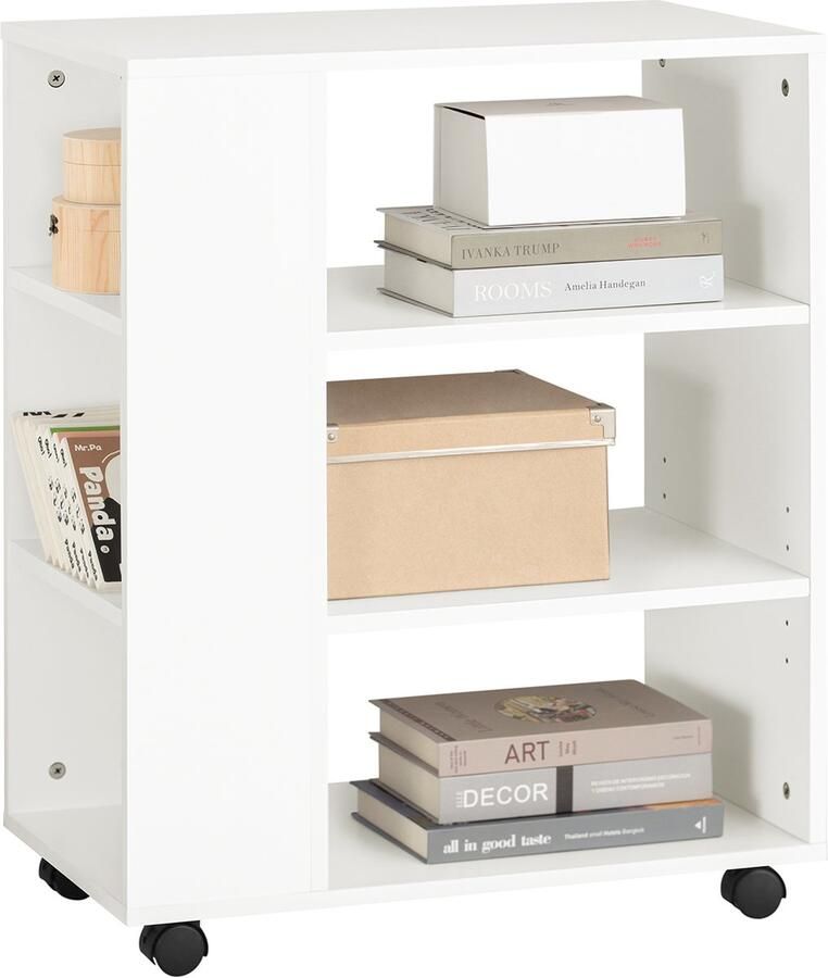 SoBuy FBT68-W Printertafel op zwenkwielen Bijzettafel bijzetwagen documentwagen Wit 60x75x35 cm