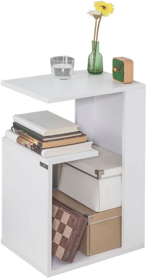 SoBuy FBT69-W Bijzettafel Witte Salontafel met 3 Planken