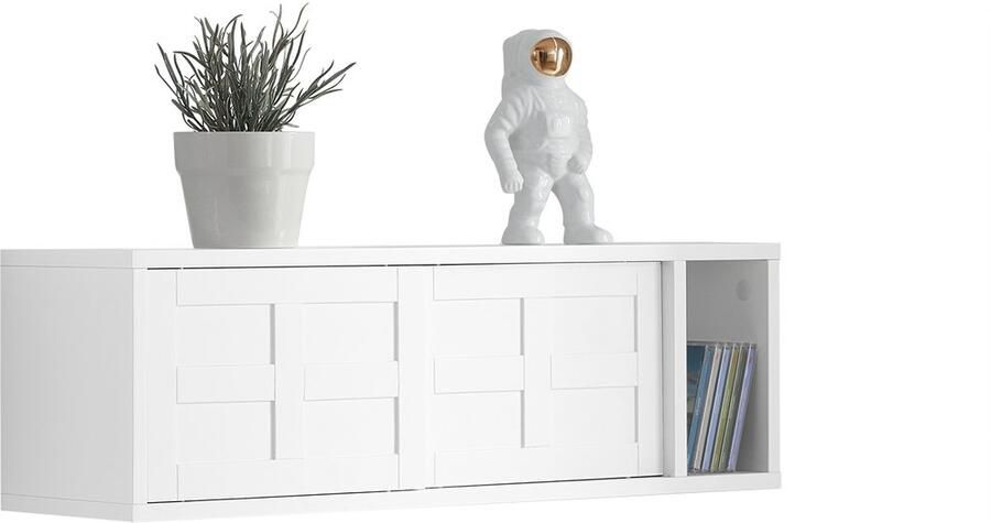 SoBuy FHK18-W Wandkapstok Witte Wandgarderobe met Schuifdeuren & Plank