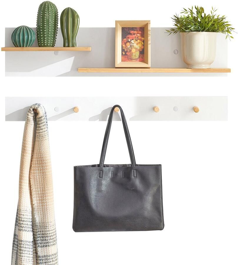 Laodikya Home 2-delige wandkapstok met planken en 5 haken Wandplank Gang kapstok Haak Hangende plank