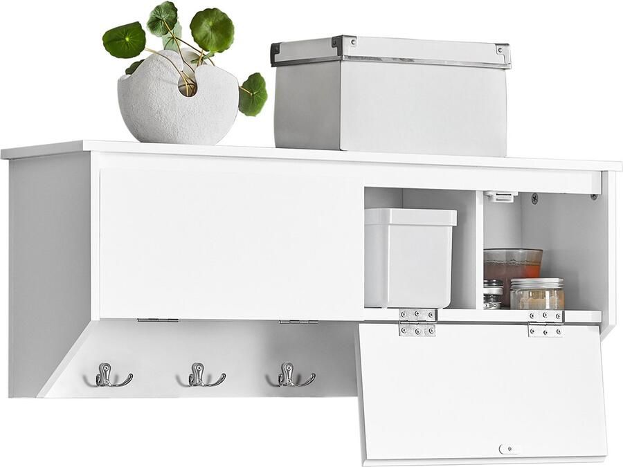 SoBuy FHK24-W Wandkapstok Witte Wandgarderobe met Plank & Haken