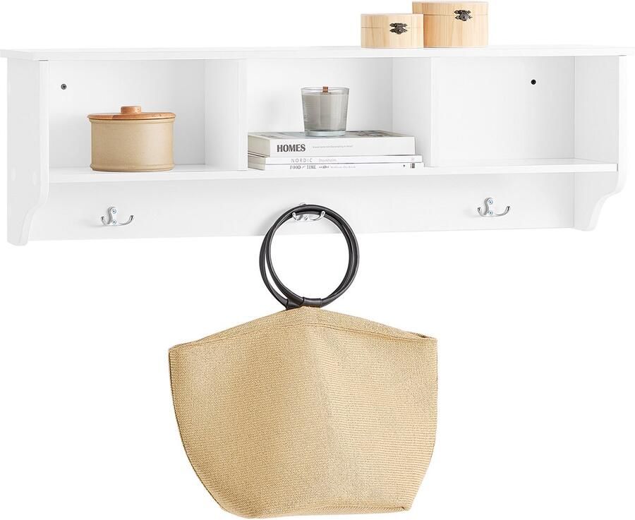 SoBuy FHK35-W Wandkapstok Witte Opbergrek met Plank & Haken