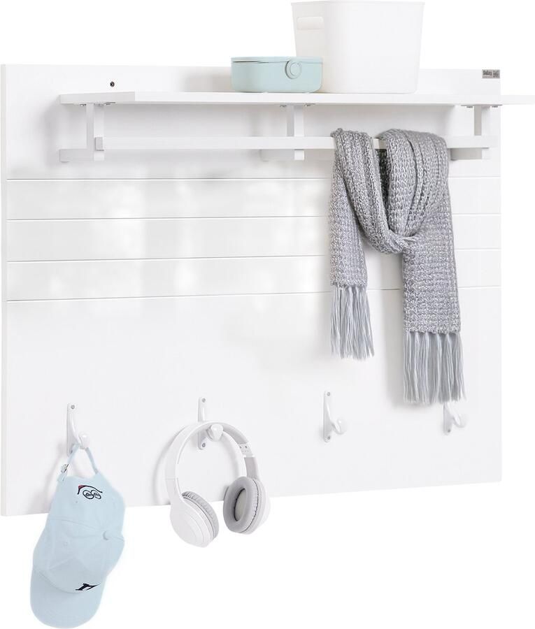 SoBuy FHK36-W Wandkapstok Witte Houten Kapstok met Plank & Haken