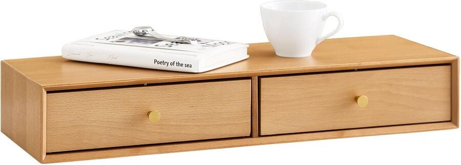 SoBuy FHK37-N Drijvend wandrek met 2 laden frame van beukenhout wandorganizer van hout voor entree slaapkamer en woonkamer natuurlijk