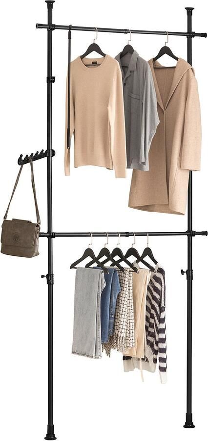 SoBuy Telescoop Kledingrek Verstelbaar Opbergsysteem Klerenrailsysteem B(75–126) × H(200–295) cm Zwart FRG109-II-SCH - Foto 2