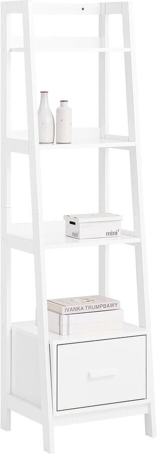 SoBuy FRG116-K-W Boekenkast Wit Houtcomposiet met Lade & Trapplank