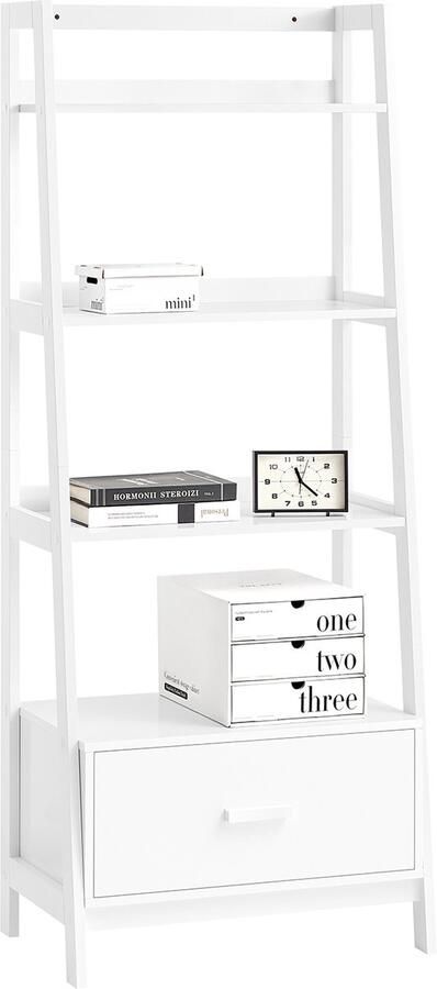 SoBuy FRG116-W Boekenkast Wit Houten Trapplank met Lade