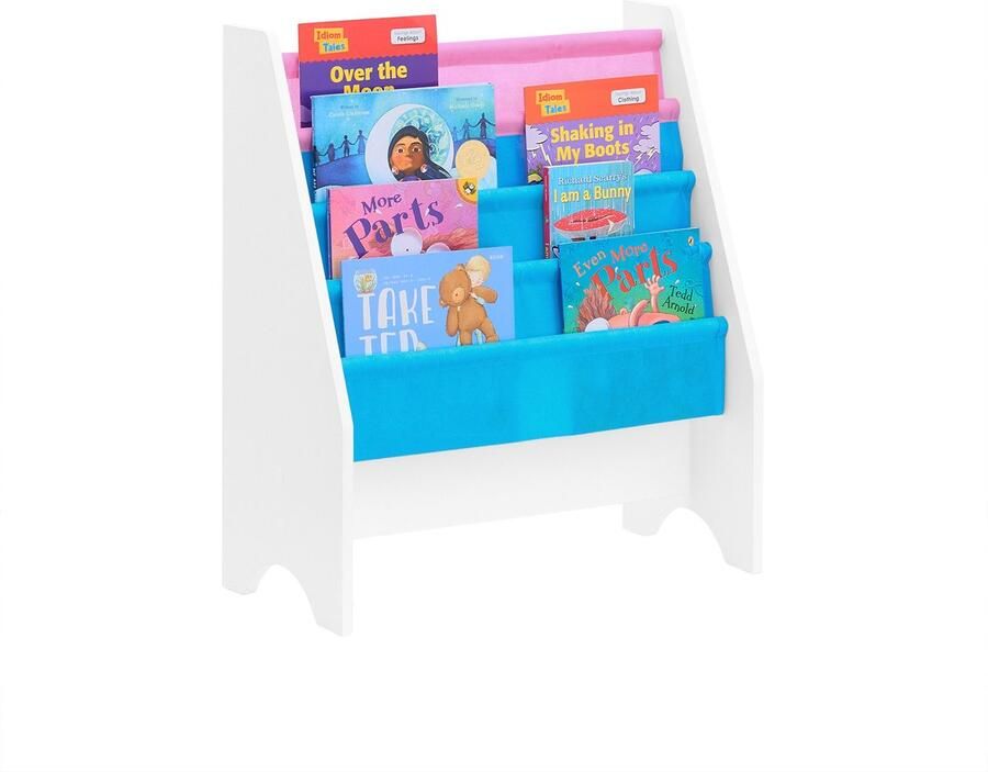 SoBuy FRG225-F Kinderboekenplank Witte Wandplank met 4 Opbergvakken