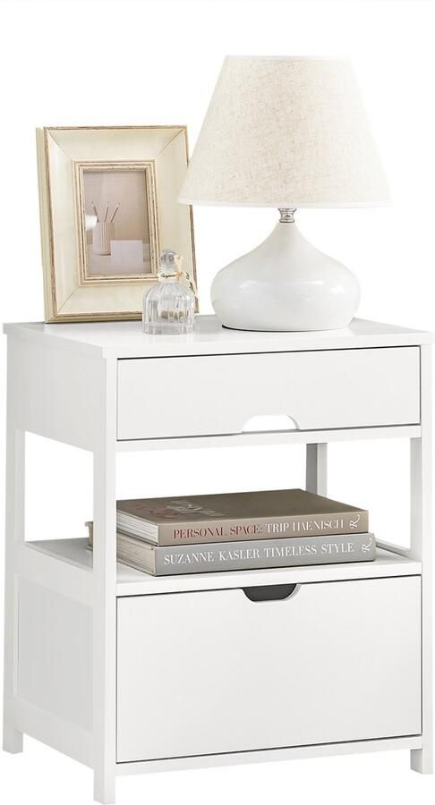 SoBuy FRG258-W Bijzettafel Nachtkastje met 2 laden en 2 planken Wit 45 x 55 x 38 cm