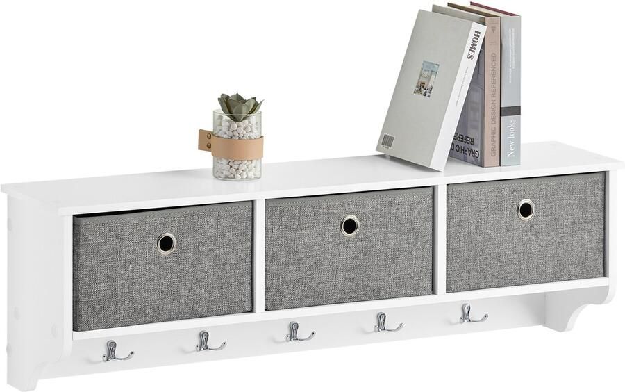 SoBuy FRG282-W Wandkapstok Witte Wandplank met Manden & Haken