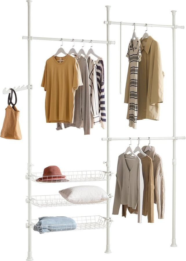 SoBuy Telescoop Kledingrek Verstelbaar Opbergsysteem B(147-195) x H(200-270) cm Wit FRG34-II-W - Foto 2