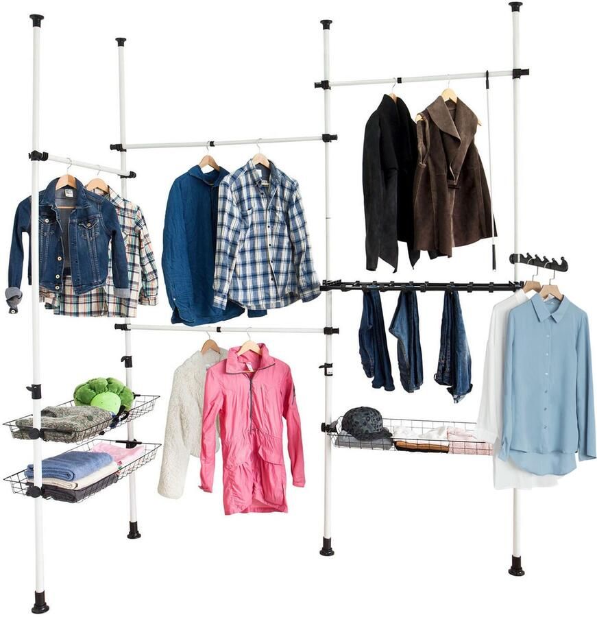 SoBuy FRG38 Kledingrek Wit Solid Wood voor Entree of Inloopkast