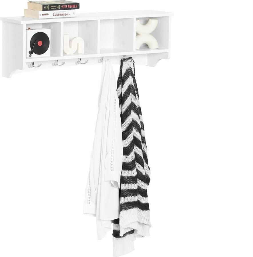 SoBuy FRG48-L-W Wandgarderobe Witte Wandkapstok met Plank & 5 Haken