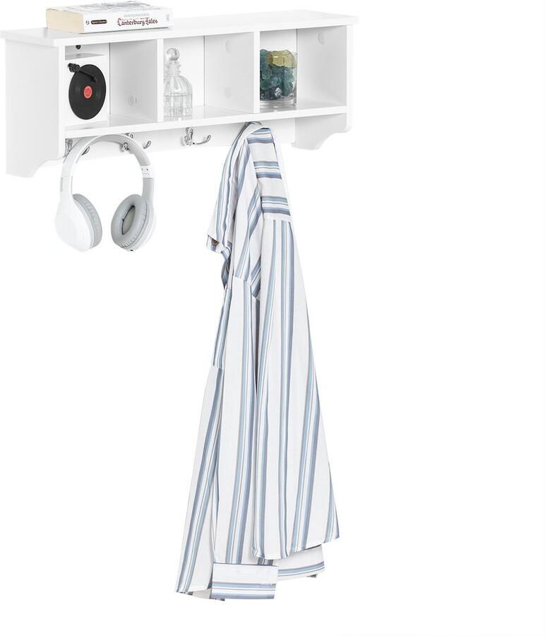 SoBuy FRG48-W Wandgarderobe Witte Wandkapstok met Plank & 4 Haken