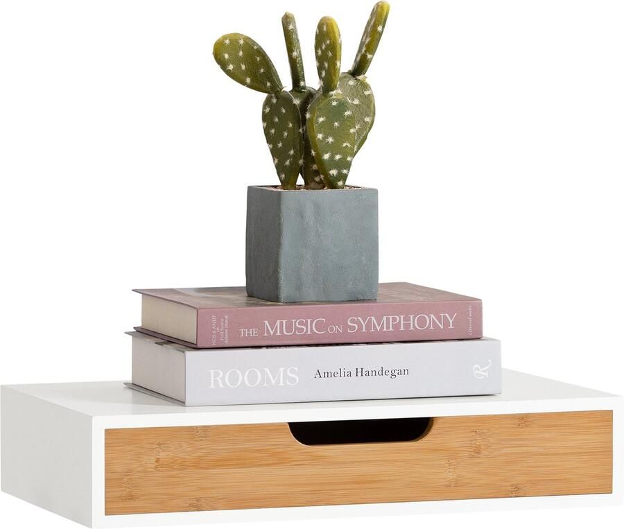 SoBuy FRG92-WN Badkamermuurkast Wood Composite Wandplank met Lade