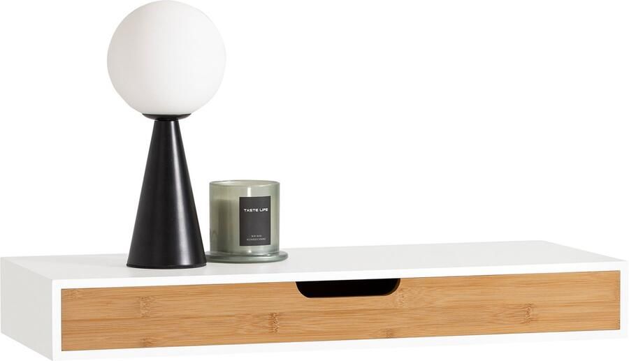 SoBuy FRG93-WN Badkamermuurkast Houten Wandplank met Lade